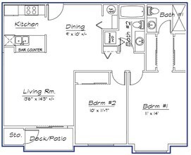 2 Bedroom 1.5 Bath (B) A207 floor plan